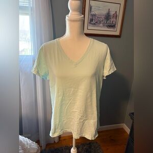 L.L. Bean Light Green V-Neck Short Sleeve Tee